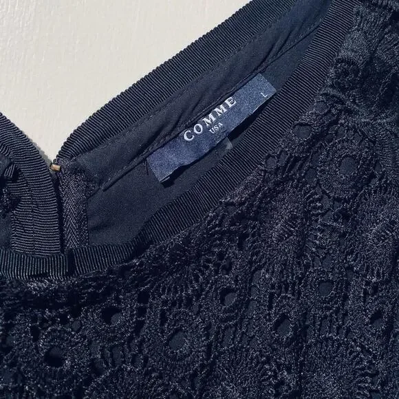 Black Lace Crochet 3/4 Sleeve Top Large Designer Comme made in USA - Picture 6 of 6